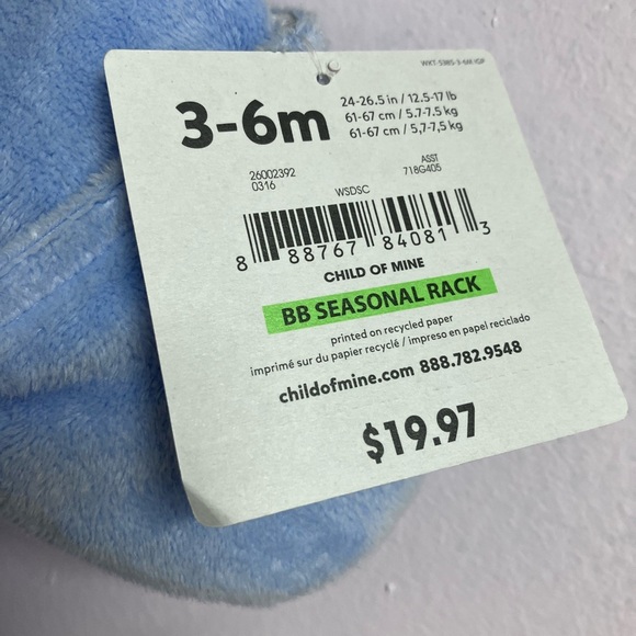 Carter’s “Child of Mine” Baby Bunting, 3-6 Mth. Blue, Elephant Embroidery, NWT - Picture 6 of 7